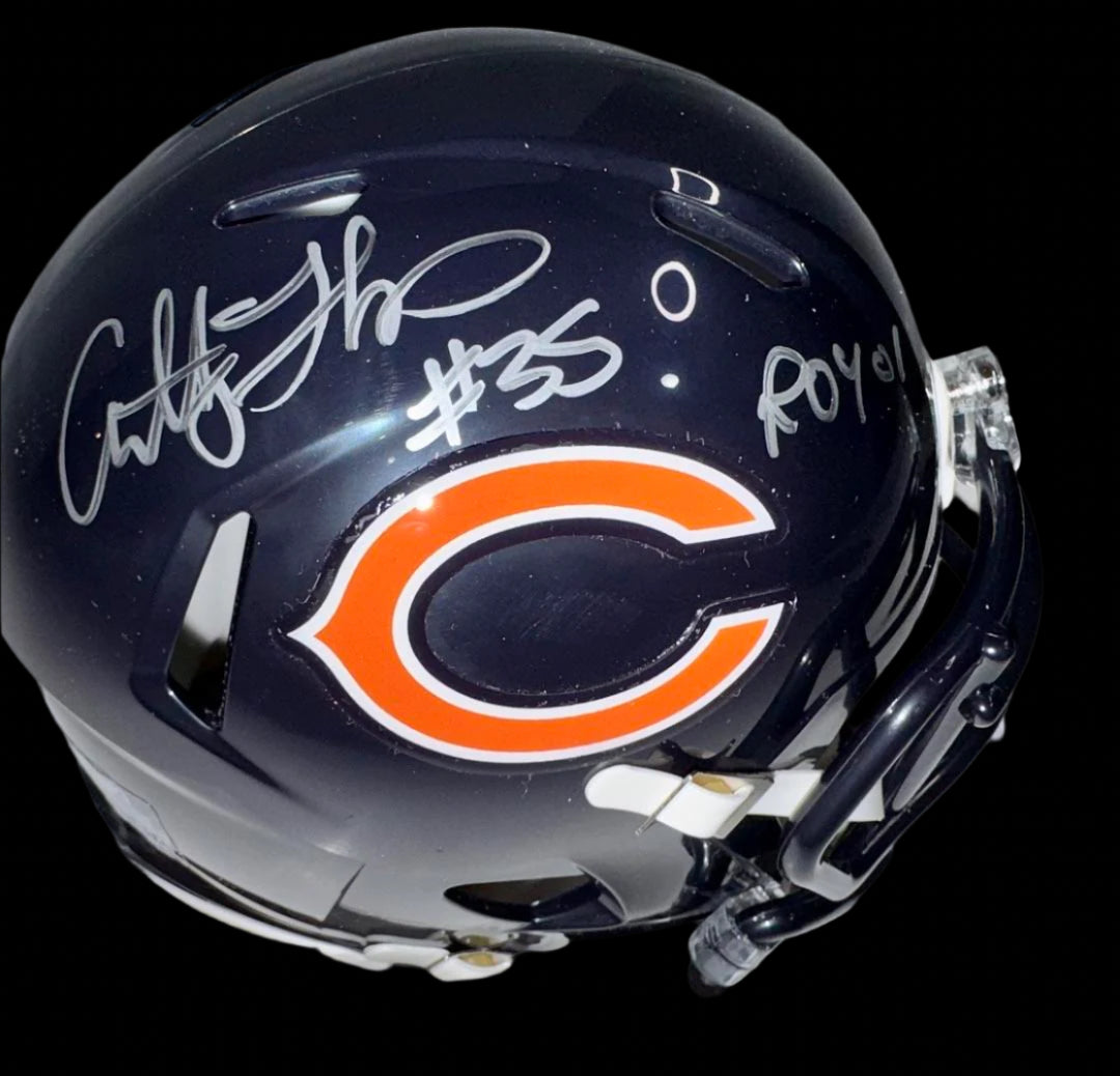 Anthony Thomas (Bears) signed mini-helmet w/ROY inscription - Schwartz COA